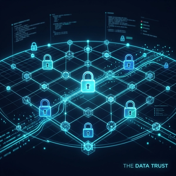 Ilustração de uma rede de nós conectados representando a validação segura de dados no onboarding