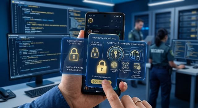 Entenda a diferença entre bloqueio biométrico no WhatsApp e autenticação corporativa de identidade.